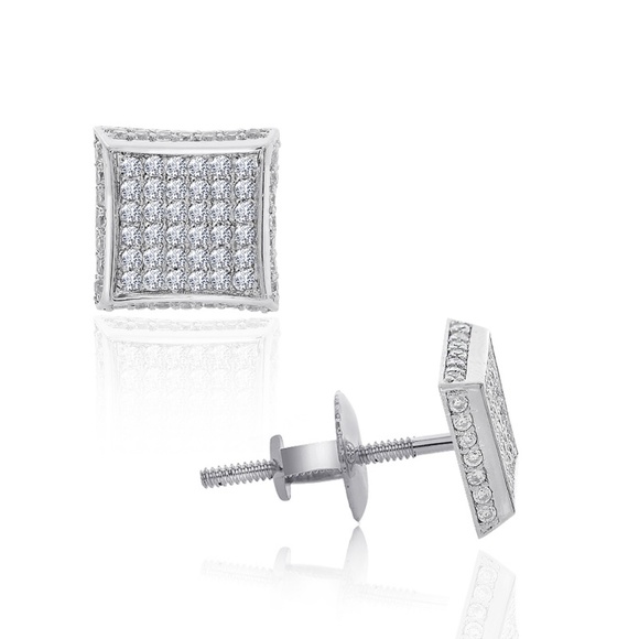 Sterling Silver CZ Square Stud Earrings - Picture 3 of 4